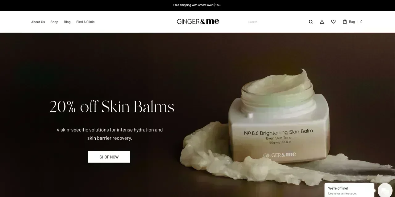 Ginger and Me - Beauty and wellness e-commerce platform for a skincare brand.